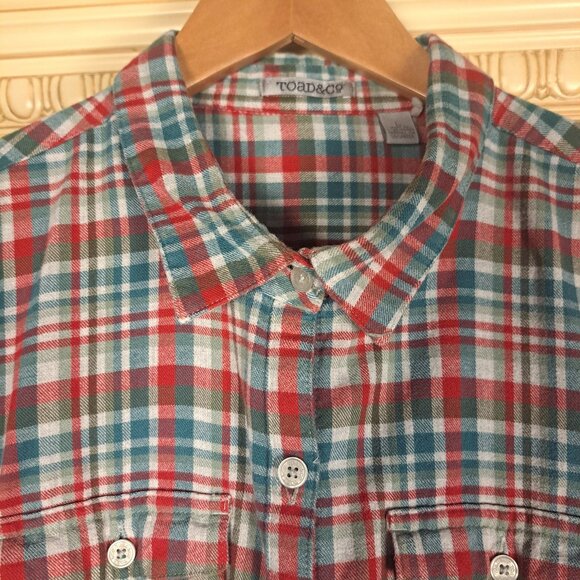 Toad & Co Women's Lightfoot Tunic Organic Cotton Flannel Button Down Sz Large - Picture 2 of 12